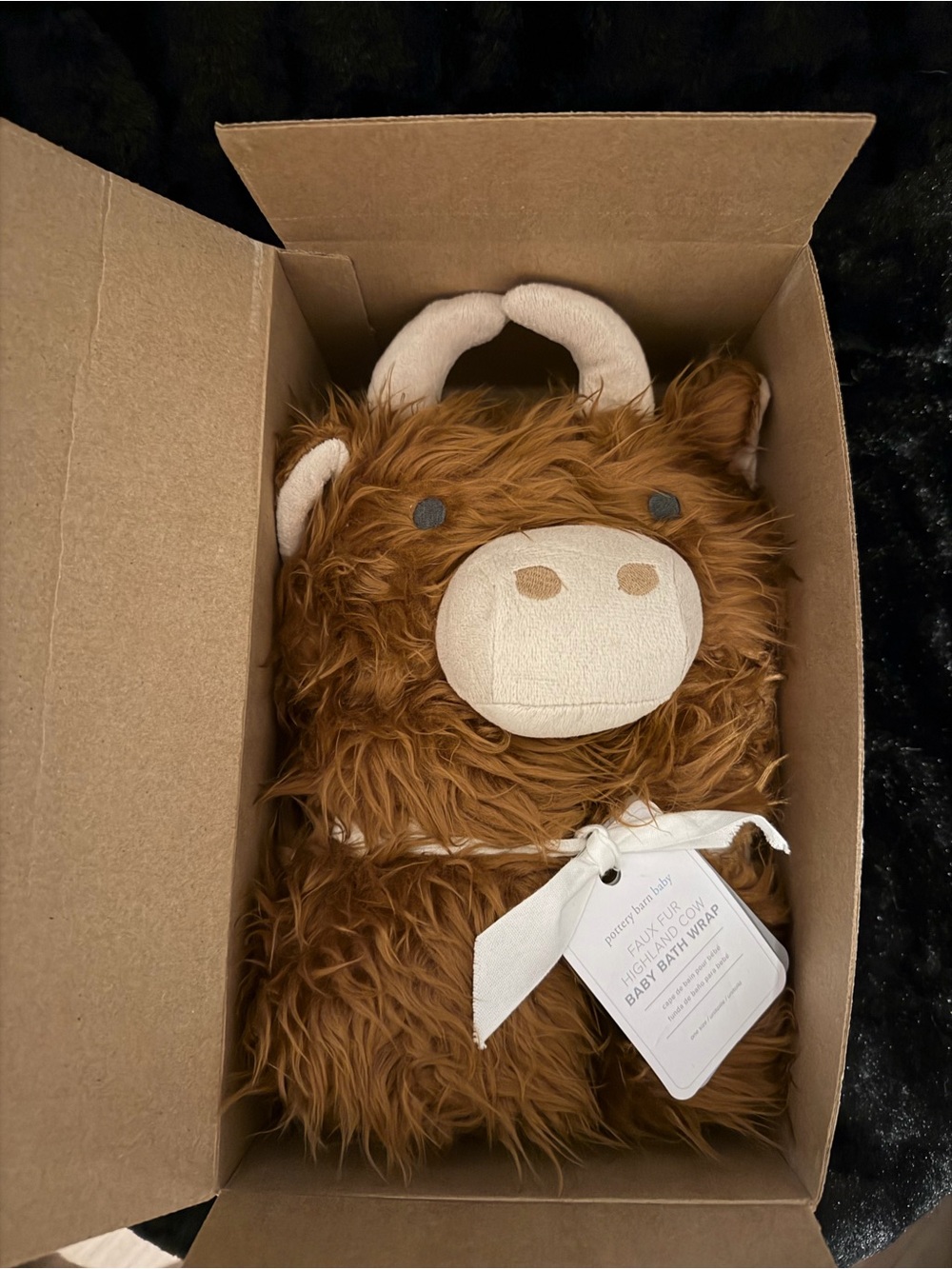 Pottery Barn Baby Highland Cow Faux Fur Hooded Bath Wrap - Rust Brown - Picture 8 of 9